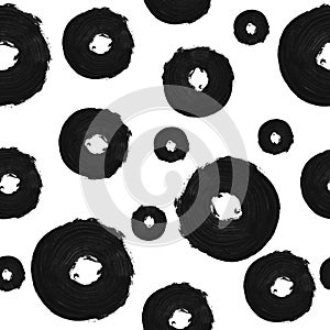 Seamless pattern, white background, black circles,  paint stripes brush sunset bright abstract background print art design