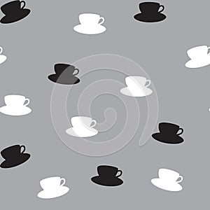 Seamless pattern from white and black cups of coffee
