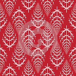 Seamless pattern white christmas tree on red background, cute christmas art background for gift decoration and party decoration