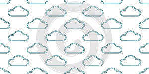 Seamless Pattern of White Clouds with Light Blue Outlines on a White Background Design
