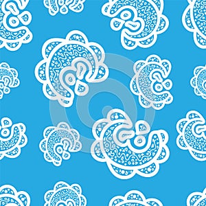 Seamless pattern.ÃÂ White doodle elements on blue background. Ornaments for web.