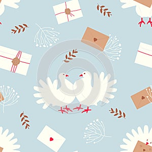 Seamless pattern with white doves - a symbol of peace and family well-being