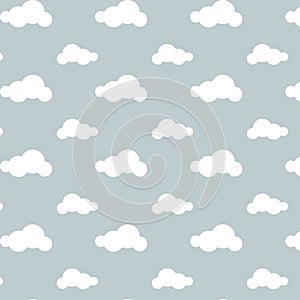 Seamless pattern white flat cloud on blue sky background.