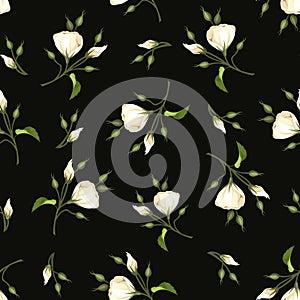 Seamless pattern with white lisianthus flowers. Vector illustration.