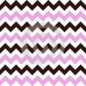 Seamless pattern with white, pink and brown zigzag. Abstract vector background.