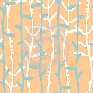 Seamless pattern with white pinstripes of hand drawn herbs on pastel-colored background
