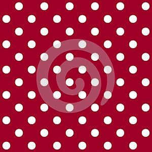 Seamless Pattern with White Polka Dots on Red, Ready for Textile Prints.