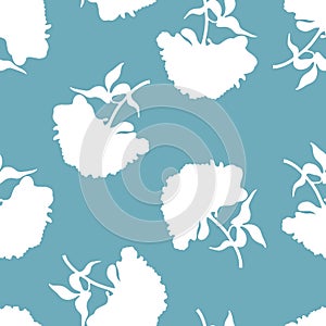 Seamless pattern with white silhouettes of peonies