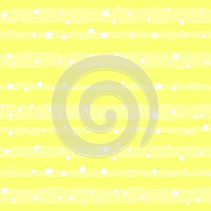 Seamless pattern with white stripes and stars on yellow background