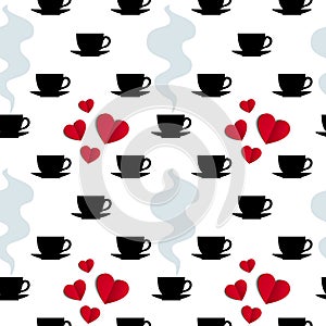 Seamless Pattern with White Tea or Coffee Cups on White