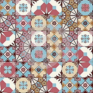 Seamless pattern white Turkish, Moroccan, Portuguese tiles, Azulejo, Arabic ornament. photo