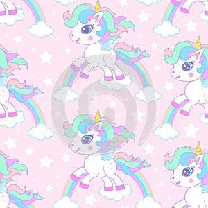 Seamless pattern with white unicorns. Vector illustration