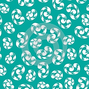 Seamless pattern of white whorls curlicues