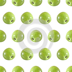 Seamless pattern from whole green apple fruit isolated on white