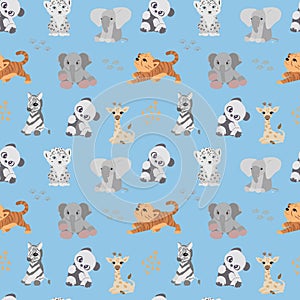 Seamless pattern Wild animals vector collection set