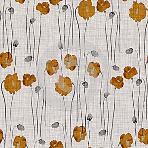 Seamless pattern of wild orange flowers of poppies on a beige background. Watercolor