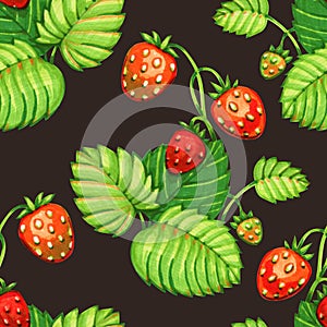 Seamless pattern with wild strawberries. For prints, backgrounds, wrapping paper, textile, wallpaper, etc.