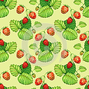 Seamless pattern with wild strawberries. For prints, backgrounds, wrapping paper, textile, wallpaper, etc.