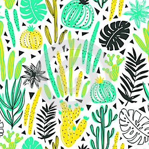 Seamless pattern with wild tropical rainforest. Tropic vector repeating background.