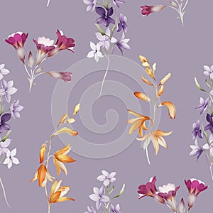 Seamless pattern with wildflowers in a watercolor style