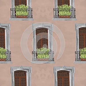 seamless pattern of windows with balcony