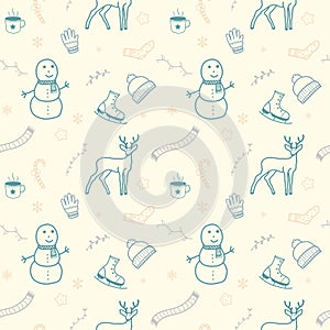 Seamless Pattern Winter Holiday Element Ornament Doodle Background