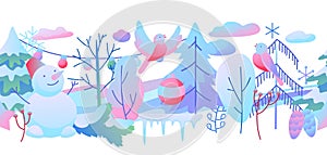 Seamless pattern with winter items.