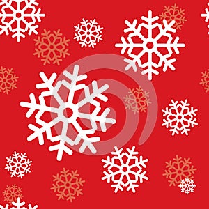 Seamless pattern for winter, simple graphic snowflakes on red background. Seamless pattern for Christmas, new year background