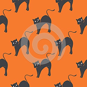 Seamless pattern with witch cats. Halloween background
