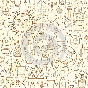 Seamless pattern withs alchemy signs