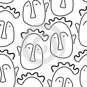 Seamless pattern witn linear art. Continuous line. Modern outine design