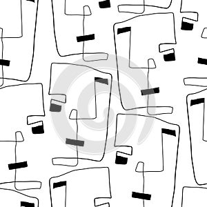 Seamless pattern witn linear art. Continuous line. Modern outine design