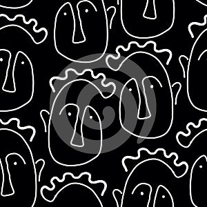 Seamless pattern witn linear art. Continuous line. Modern outine design