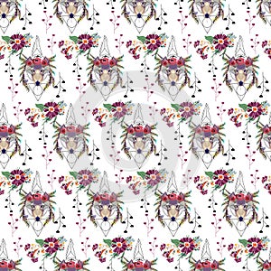 Seamless pattern with wolves. Wild wolves, dogs. Vintage background