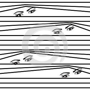 Seamless pattern Woman hidden eyes looking through horizontal venetian blinds eps10