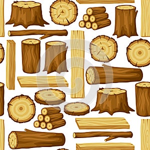 Seamless pattern with wood logs, trunks and planks. Background for forestry and lumber industry