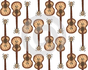 Seamless Pattern with Wooden Acoustic Guitar