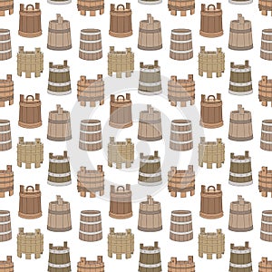 Seamless pattern with wooden tub on white background