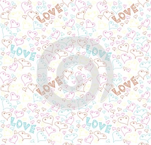 Seamless pattern with word love- illustration. The words blue