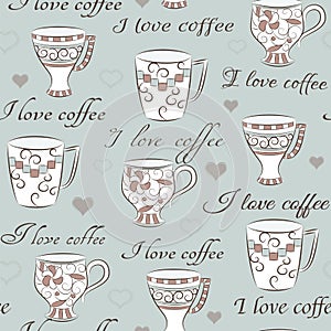 Seamless pattern with words I love coffee