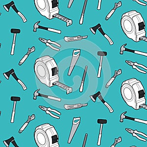 Seamless pattern. Working tools icon set vector illustration line art