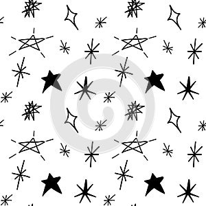 Seamless pattern with y2k bling and stars or sparkles.