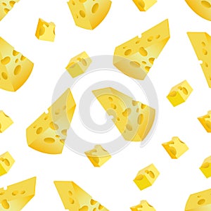 Seamless pattern of yellow cheese with holes. Vector illustration isolated on white background.