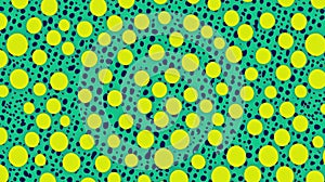 Seamless pattern with yellow circles and dark dots creating a visually striking design