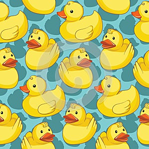 Seamless pattern with yellow ducks.