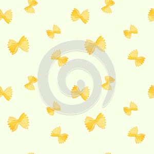 Seamless pattern with yellow farfalle rigatte on light background. Italian macaroni. Traditional cuisine