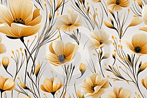 seamless pattern with yellow flowers on a gray background