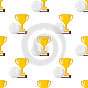 Trophy Cup and Golf Ball Seamless Pattern