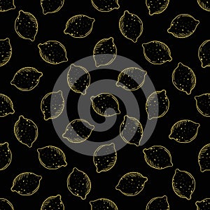 Seamless pattern with yellow lemons on black