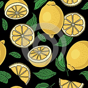 Seamless pattern with yellow lemons - illustration